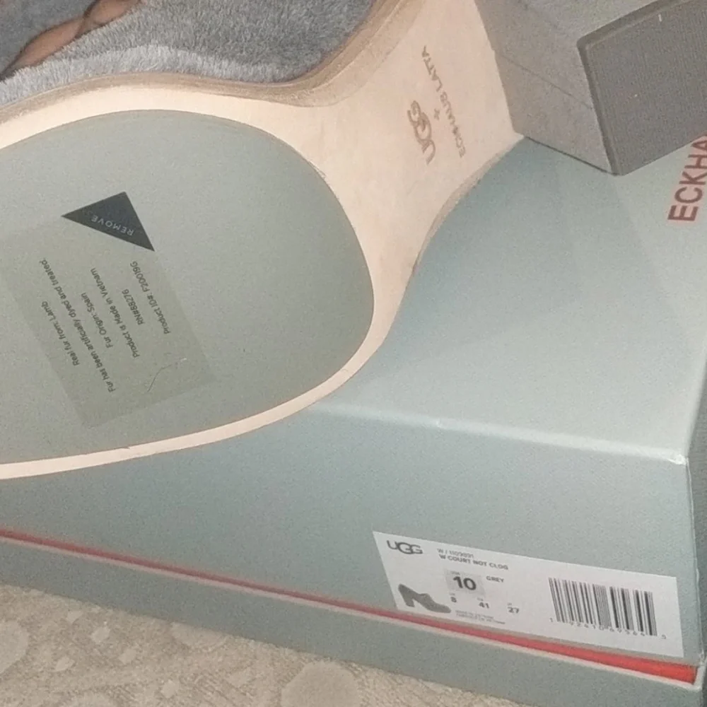 NWT UGG + ECKHAUS LATTA “Court Not” Gray/blue Shearling Shoes heels clogs - Picture 7 of 13